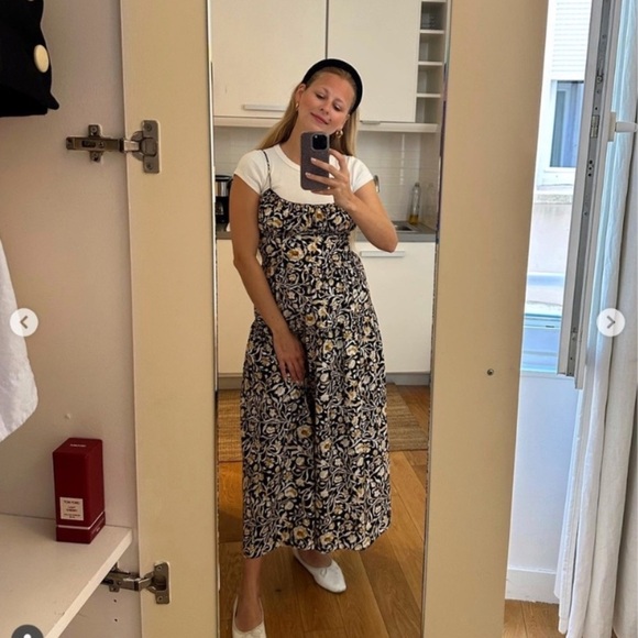 Doen Benoit Cotton Ruched Bust Midi Maxi Dress Noir Columbia Street Floral Black - Picture 5 of 14